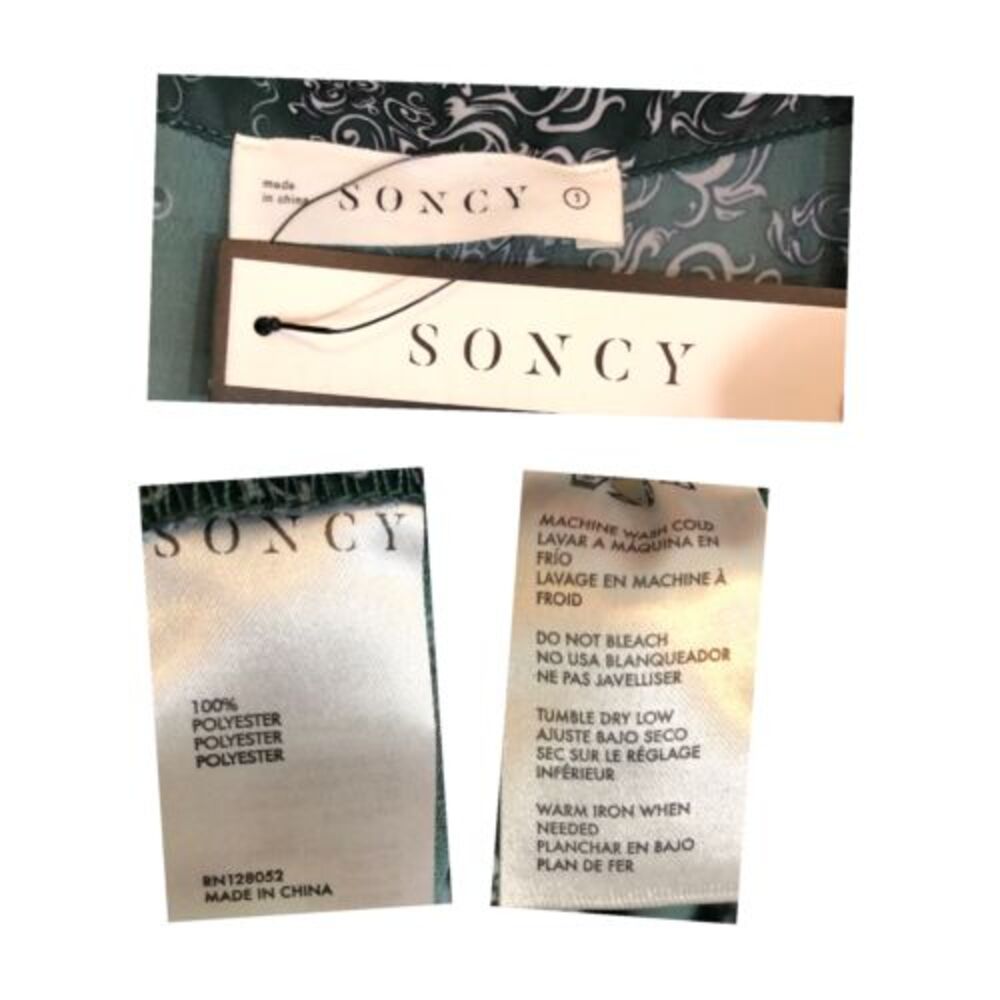 Soncy Women's SZ 12 Semi Sheer High‎ Low Duster Green White Bandana Print - Picture 5 of 8